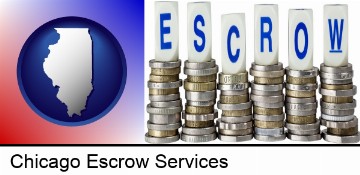 the concept of escrow, with coins in Chicago, IL