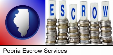 the concept of escrow, with coins in Peoria, IL