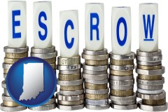 indiana map icon and the concept of escrow, with coins