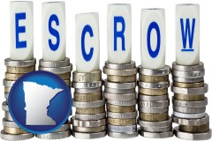 minnesota map icon and the concept of escrow, with coins