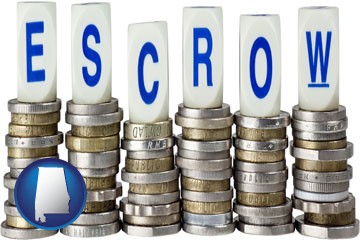 the concept of escrow, with coins - with Alabama icon