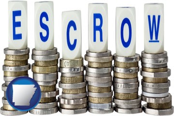 the concept of escrow, with coins - with Arkansas icon