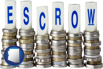 the concept of escrow, with coins - with Arizona icon