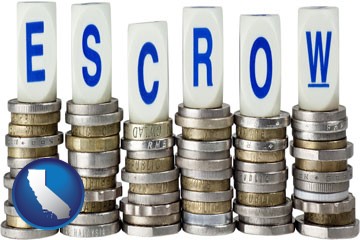 the concept of escrow, with coins - with California icon