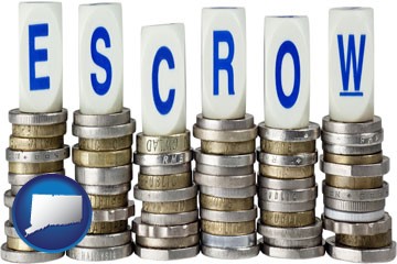the concept of escrow, with coins - with Connecticut icon