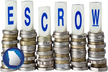 the concept of escrow, with coins - with Georgia icon