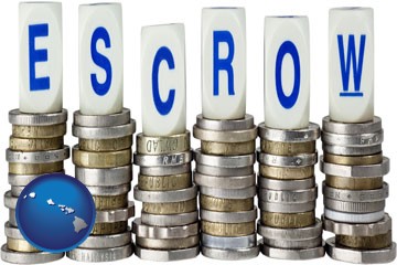 the concept of escrow, with coins - with Hawaii icon