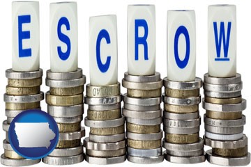 the concept of escrow, with coins - with Iowa icon