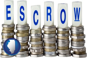 the concept of escrow, with coins - with Illinois icon