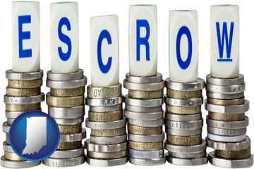 the concept of escrow, with coins - with Indiana icon