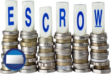 the concept of escrow, with coins - with Kansas icon