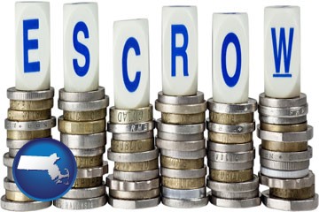 the concept of escrow, with coins - with Massachusetts icon