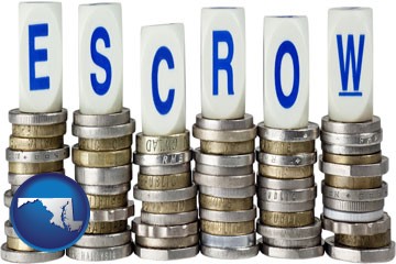 the concept of escrow, with coins - with Maryland icon