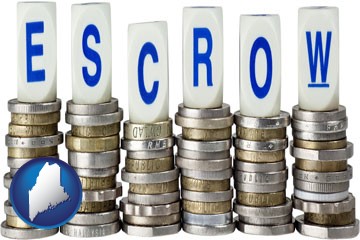 the concept of escrow, with coins - with Maine icon