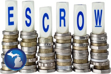 the concept of escrow, with coins - with Michigan icon