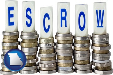 the concept of escrow, with coins - with Missouri icon