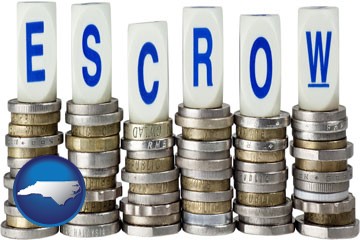 the concept of escrow, with coins - with North Carolina icon