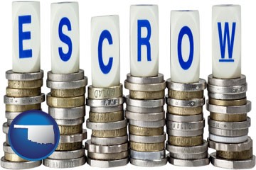 the concept of escrow, with coins - with Oklahoma icon
