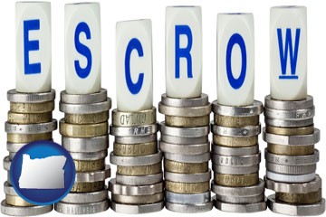the concept of escrow, with coins - with Oregon icon