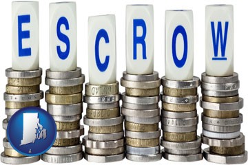 the concept of escrow, with coins - with Rhode Island icon