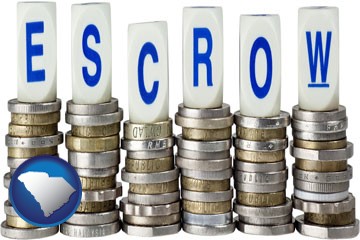 the concept of escrow, with coins - with South Carolina icon