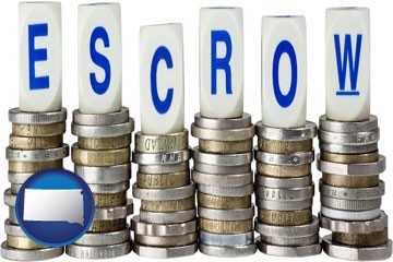 the concept of escrow, with coins - with South Dakota icon