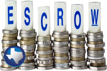 the concept of escrow, with coins - with Texas icon