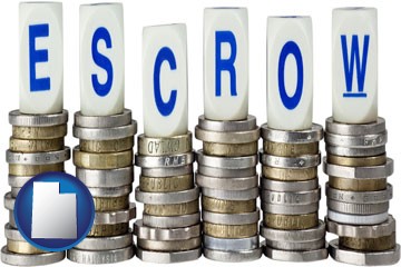 the concept of escrow, with coins - with Utah icon