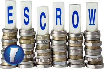 the concept of escrow, with coins - with Vermont icon