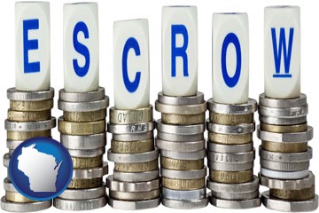 the concept of escrow, with coins - with Wisconsin icon