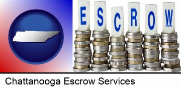 the concept of escrow, with coins in Chattanooga, TN