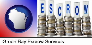 the concept of escrow, with coins in Green Bay, WI