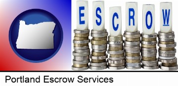 the concept of escrow, with coins in Portland, OR