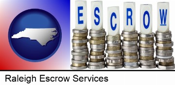 the concept of escrow, with coins in Raleigh, NC