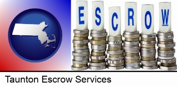 the concept of escrow, with coins in Taunton, MA