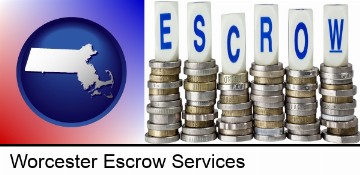 the concept of escrow, with coins in Worcester, MA